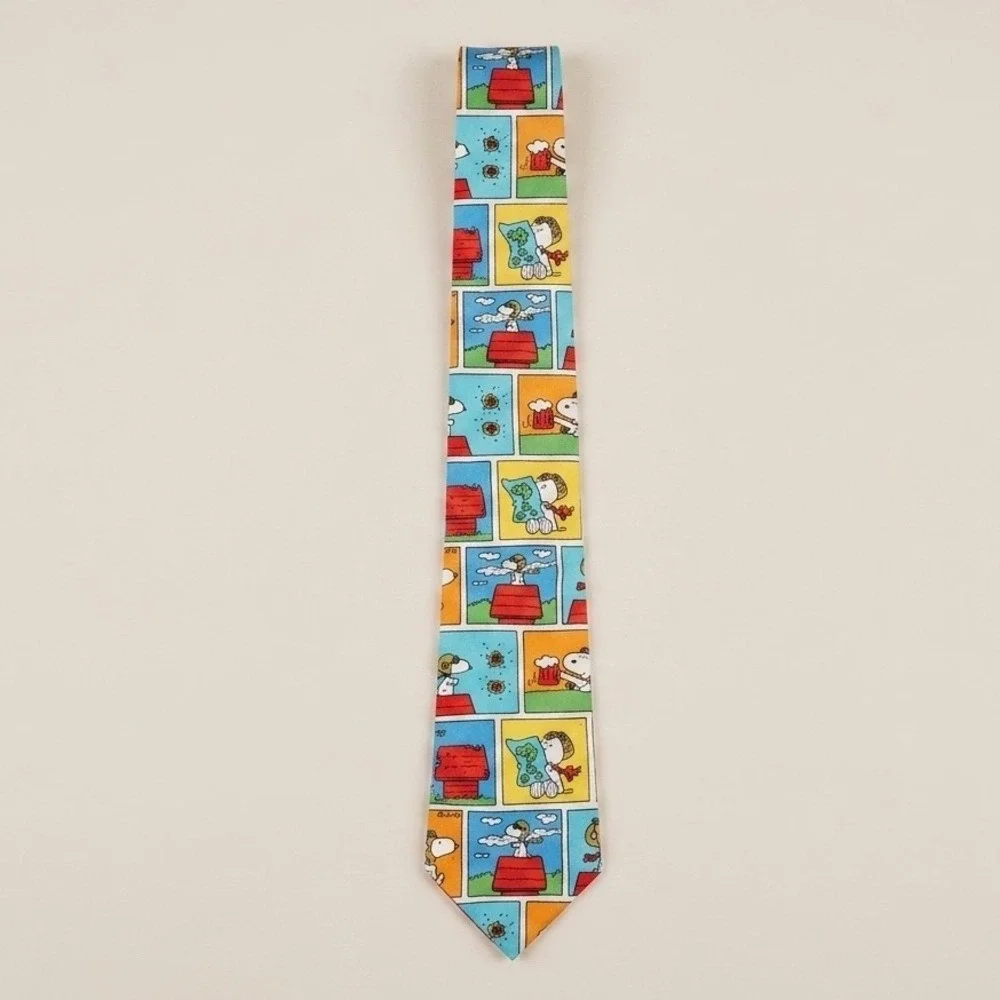 Handsewn Peanuts Snoopy Comic Strip Necktie Multicolor Flying‎ Ace Novelty Tie